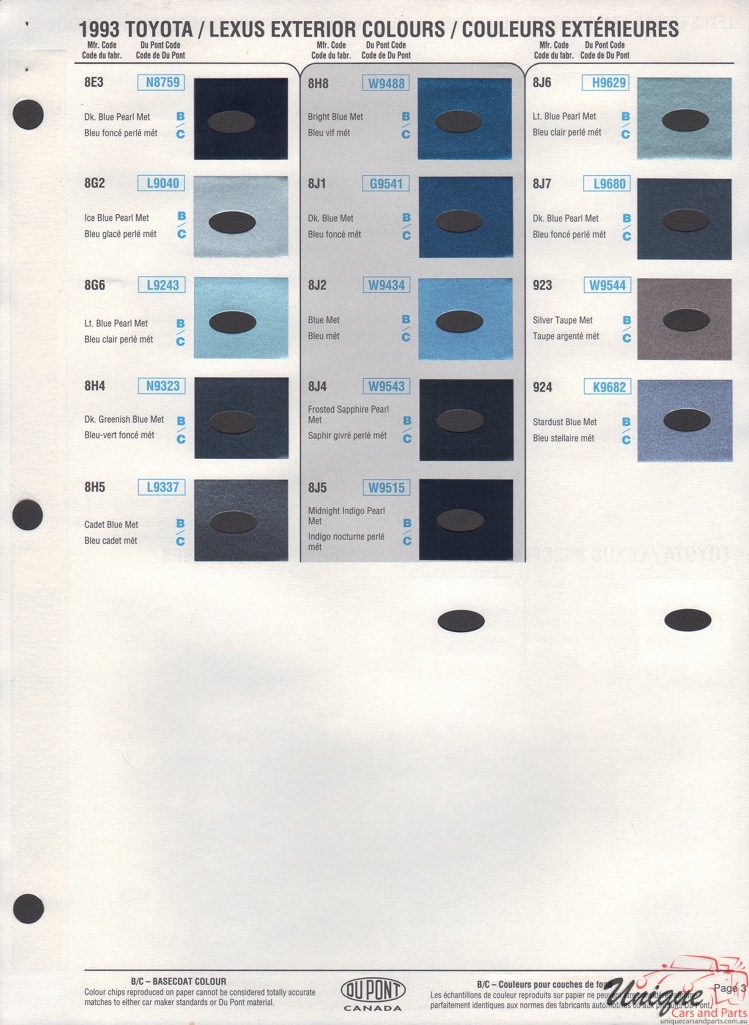 1993 Toyota Paint Charts DuPont 3